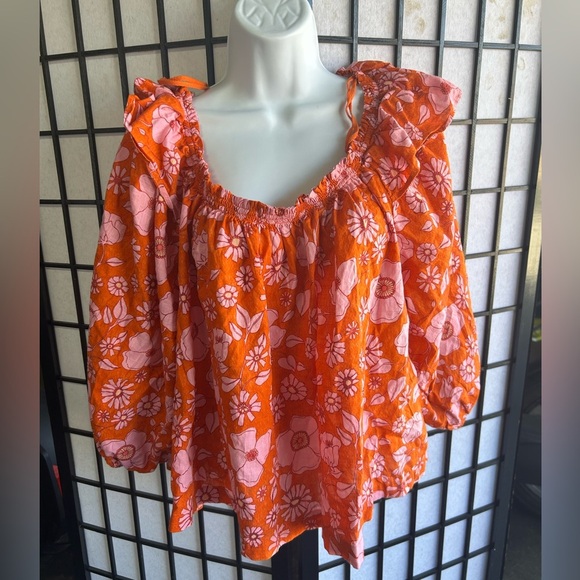 Free People Miss Daisy floral printed smock blouse in pink Floral Orange Size/M - Picture 10 of 10